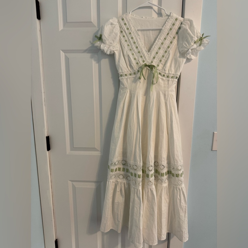Elegant White and Green Dress
